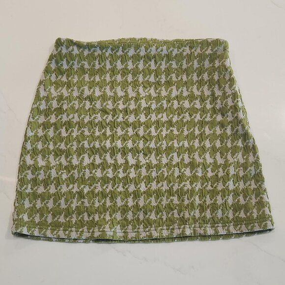 Y2K Urban Outfitters Sz S Mini Skirt sage green houndstooth Schoolgirl Clueless - Picture 4 of 9